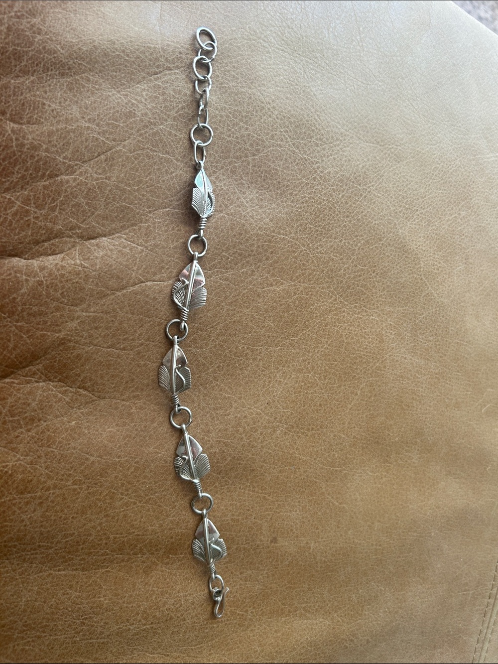 Navajo Handmade by Chester Charlie Sterling Silver Leaf Link Bracelet/Anklet